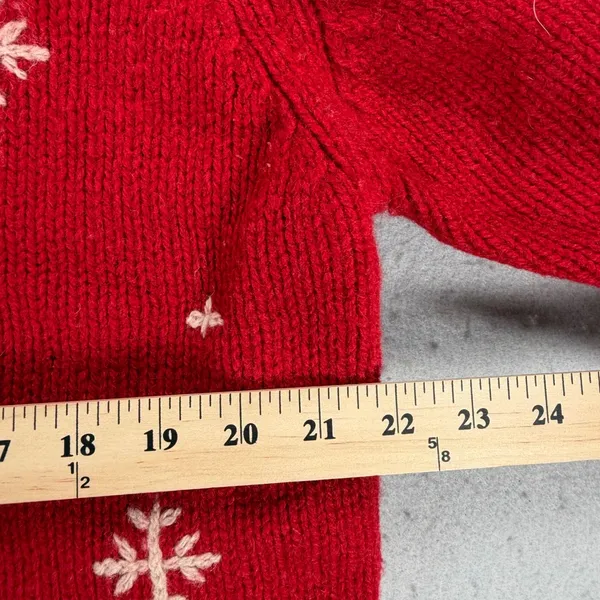 Eddie Bauer Womens Red Wool Snowflake Sweater XL Petite Crew Neck Holiday Winter - Image 4