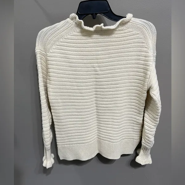 Madewell Ruffle-Neck Pullover Sweater in Cotton/Wool Blend Cream Size‎ XS - Image 3