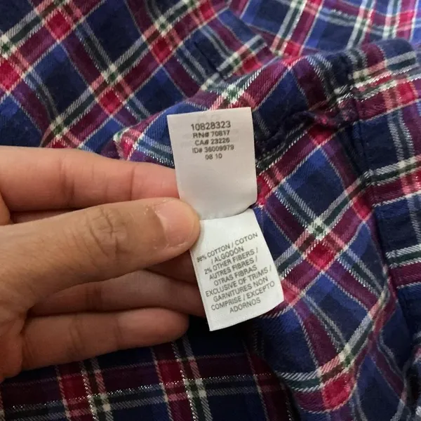 Victorias Secret Plaid Pajama Top Shirt‎ Pink Blue White Metallic L G - Image 6