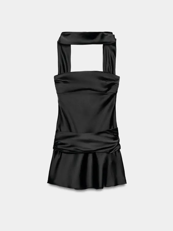 ZARA Satin Black Scarf Dress - Image 9