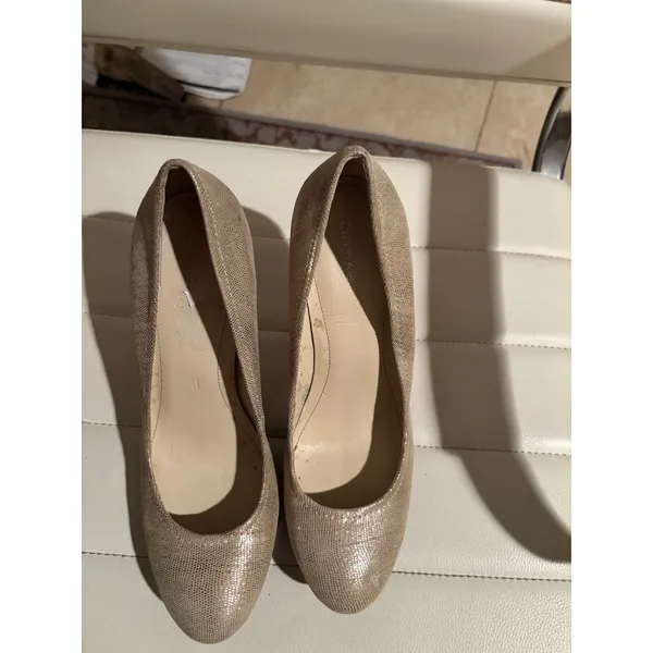 Calvin Klein‎ Women Beige Snakeskin Emboss Platform Pumps Metallic Stiletto Heel - Image 2
