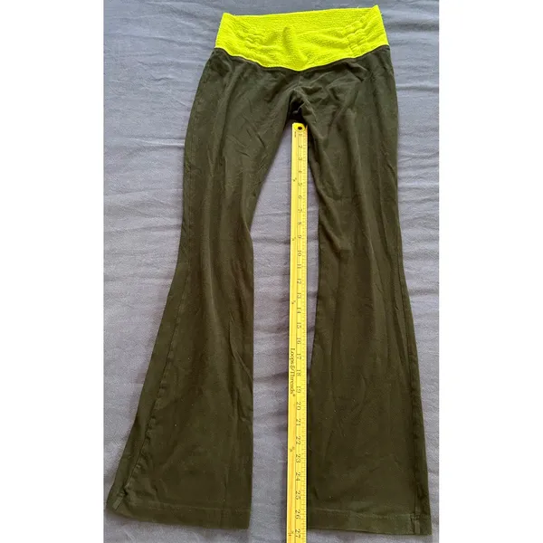 Rubber Doll Womens Flare Yoga Pants Neon Yellow Smocked Waist Athletic Trousers - Image 3