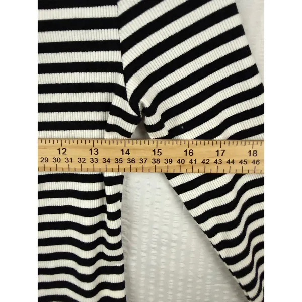 Qinsen Womens Striped Ribbed Knit Button Front Long Sleeve Cardigan Top Black S - Image 8