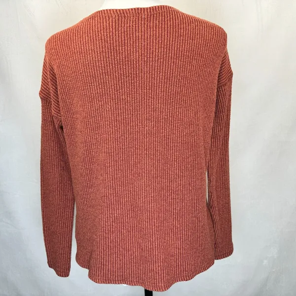 American Eagle Crop Top Sz XS Burnt Umber Ribbed Knit Button up VNeck Tie Front - Image 2