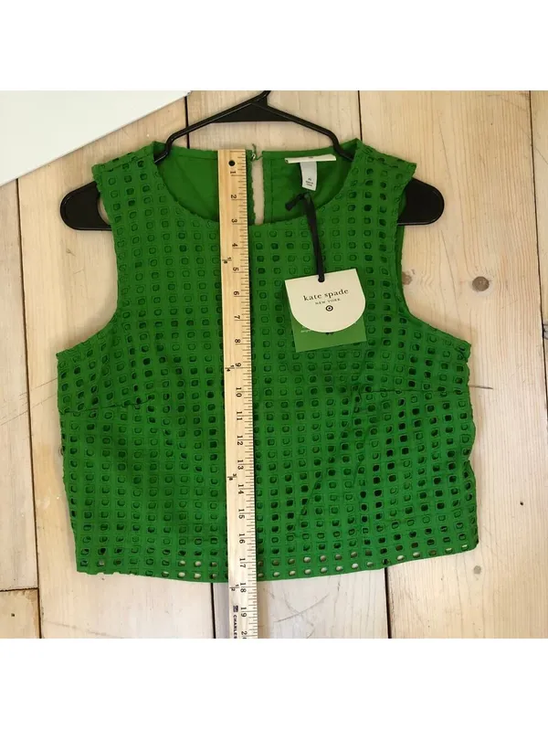 Kate Spade X Target NWT Green Boxy Eyelet Crop Top Size XS Broken Button Loop - Image 13
