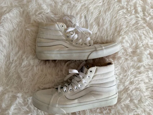 Vans Sk8-Hi White Canvas High Top Sneakers Women's Size 7 - Image 3