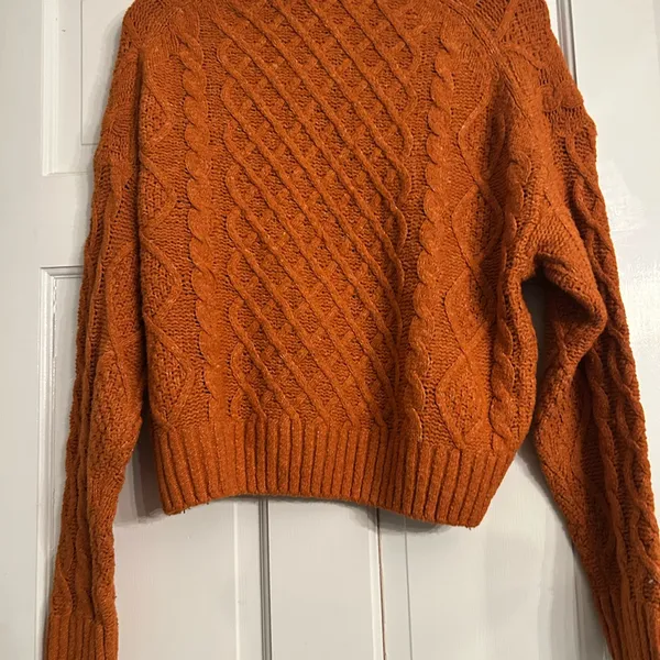Pink Rose Warm Orange Cable Knit Sweater - Image 2
