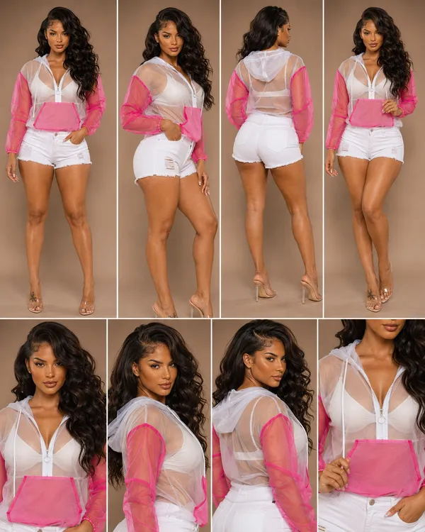 Pink Mesh Cropped Jacket | Vacation + Festival Fit - Image 6