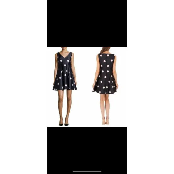 $448 KATE SPADE SPOTLIGHT V NECK BLACK & PINK POLKA DOT DRESS SIZE 8 A-Line - Image 2