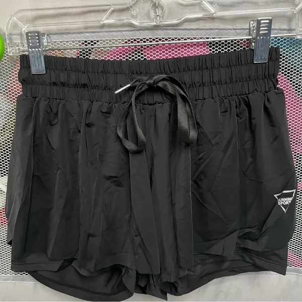 Flowy Athletic Shorts 2 in 1 Butterfly Woman High Waisted Workout Gym Black, XS - Image 4