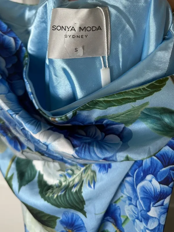 Sonya Moda Ela Floral Strapless Gown S Blue - Image 11