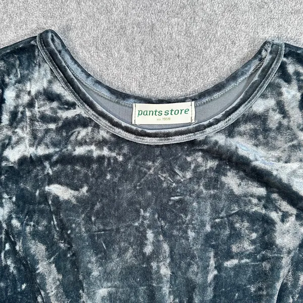 The Pants Store Crushed Velvet Tunic Women's Medium Knotted Short Sleeve Green - Image 3