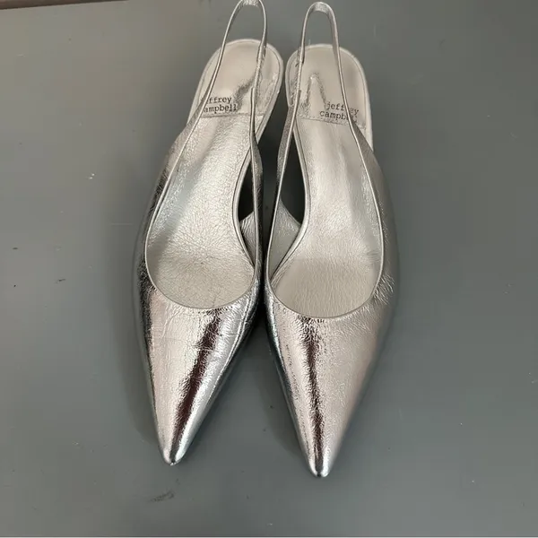 Jeffrey Campbell Persona Silver Slingback Kitten Heel 7 NEW - Image 4