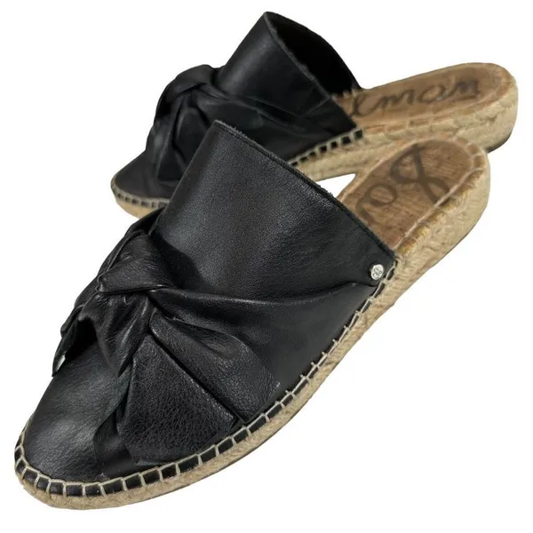 Sam Edelman Lynda Black Leather Espadrille Mules - Image 10