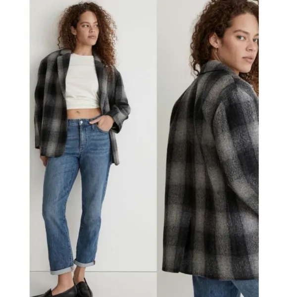 NWT Madewell Oversized Dorset Blazer Jacket Buffalo Check Plaid Boiled Wool XL - Image 2