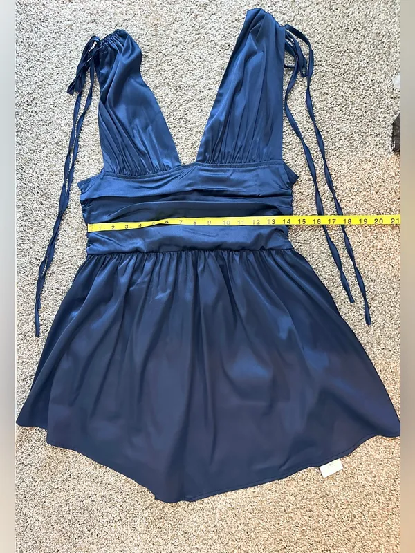 NWT Cider Solid Satin Ruched Mini Dress – Navy Blue – XL - Image 13