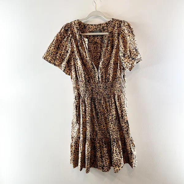 Anthropologie Somerset Short Sleeve Mini Dress in Leopard Print Brown Black M - Image 4
