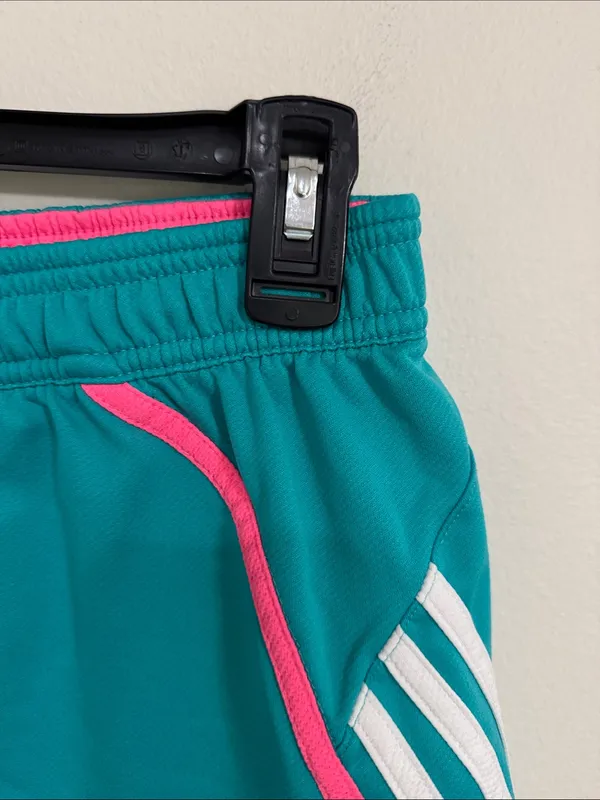 Adidas Colorful Running Drawstring Shorts Teal Pink Trim Three White Stripes S - Image 4