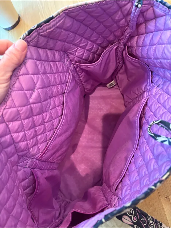 Vera Bradley Quilted Tote Purple Grey Floral Y2K - Image 4