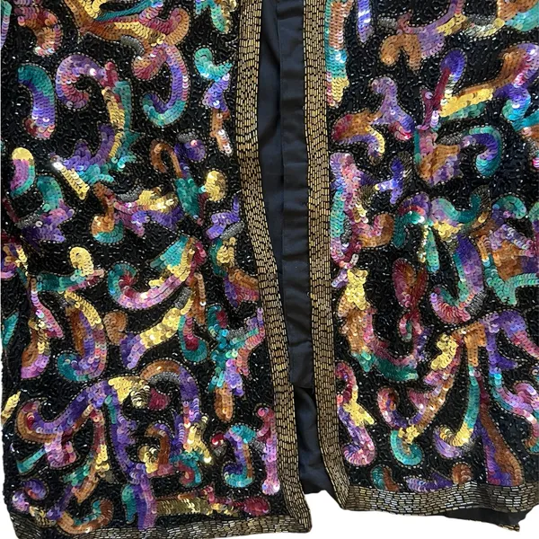 Laurence Kazar Vintage Black Multicolor Sequin Beaded Blazer | Large - Image 4