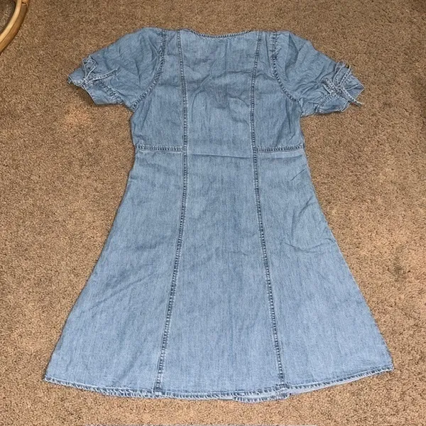 Madewell Tencel Denim Button-Front Tie-Sleeve‎ Mini Dress Brannon Blue 2 - Image 5