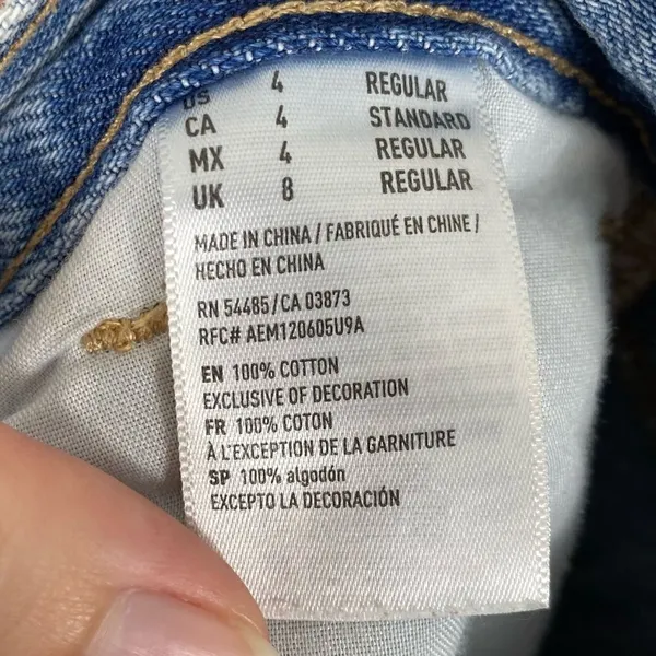 American Eagle Light Wash Denim High Rise Distressed Mom Jeans - Image 6
