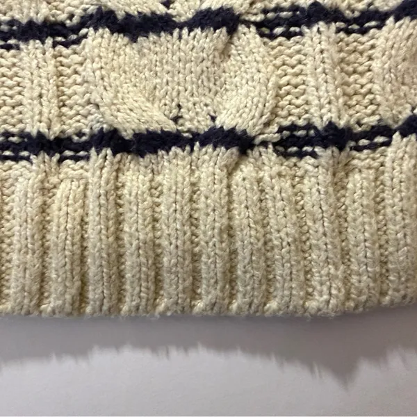 J. Jill Cream & Navy Striped Crew Pullover Preppy Cable Knit Raglan Sweater XS - Image 7