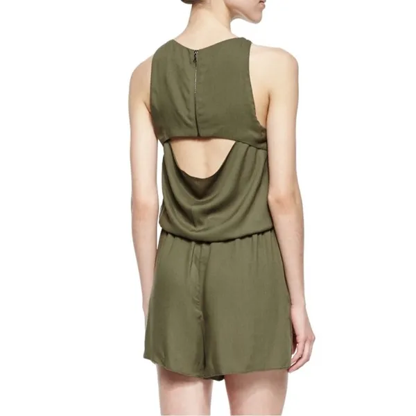Alice + Olivia Open Back Romper Sleeveless Olive Green 2 Minimal Chic Vacation - Image 3