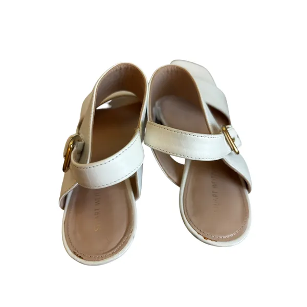 Stuart Weitzman Sandals Size 7 White‎ Leather Block Heel Square Toe Buckle Strap - Image 4