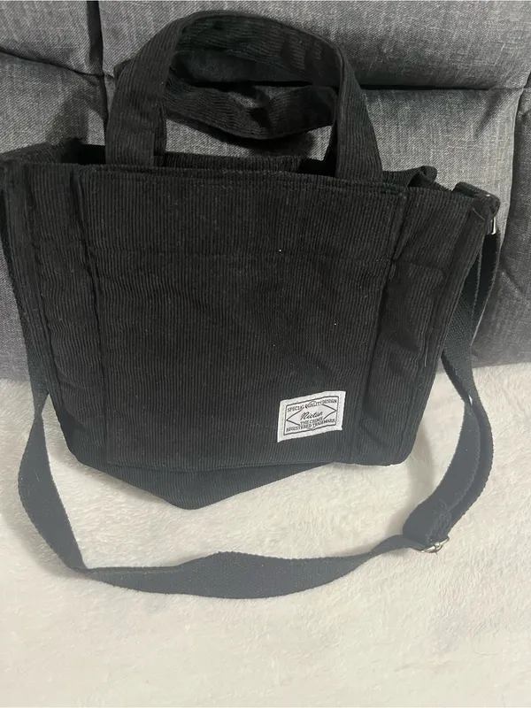 Black Corduroy Men's Tote Bag with Adjustable Strap - Image 3