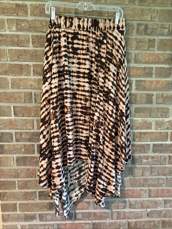 Tie-Dye Handkerchief Hem Skirt - Black, Brown & Cream - Image 3