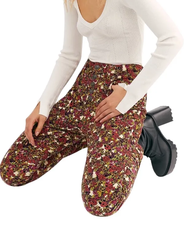Free People High Waisted Sunchaser Floral Corduroy Pant Size 28 - Image 5