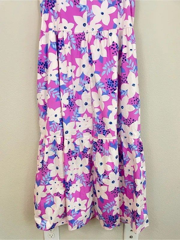 Easel‎ Purple Floral Sleeveless Tiered Poplin Midi Dress S Tropical Resortwear - Image 10
