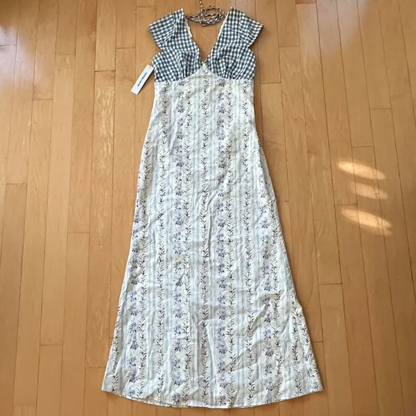 Princess Polly Saije floral gingham maxi dress SIZE 6 - Image 2