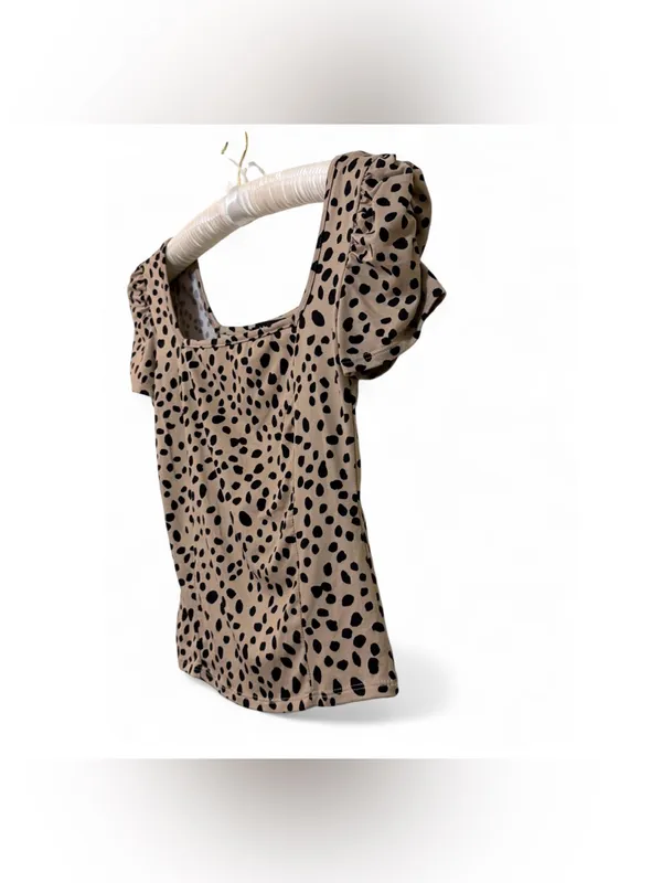 Lulus Women’s Oh Darling Black and Tan Dot Print Puff Sleeve Top Size XS - Image 11