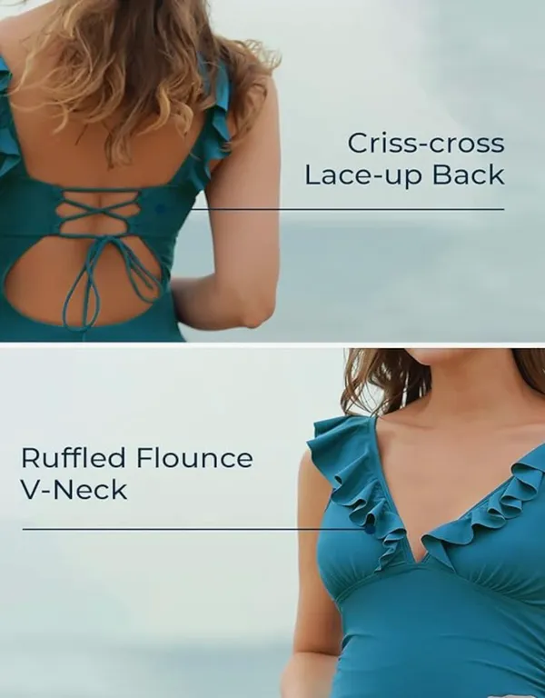 Summer Mae Ruffle Maternity Swimsuit One Piece V-Neck Pregnancy Bathing Suit Lace Up Swimwear - Image 5