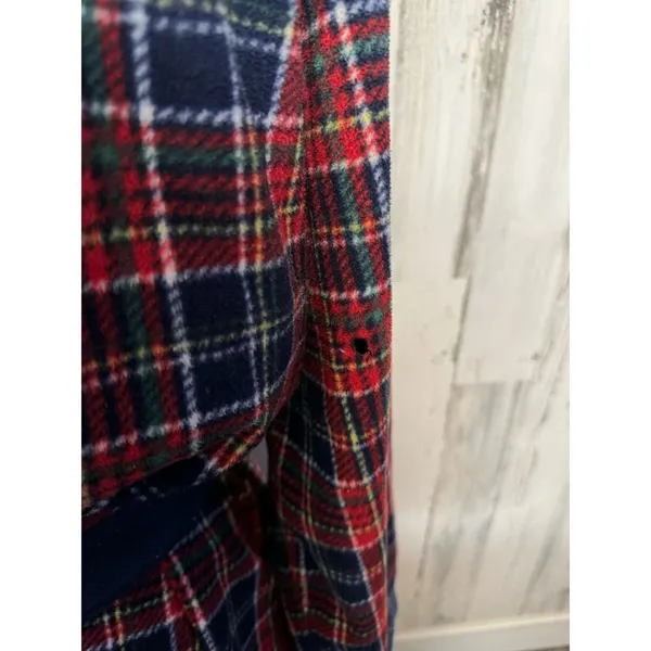 Chaps Tartan Plaid Fleece Bathrobe One Size Fits Most Navy Blue Red Shawl Collar - Image 5