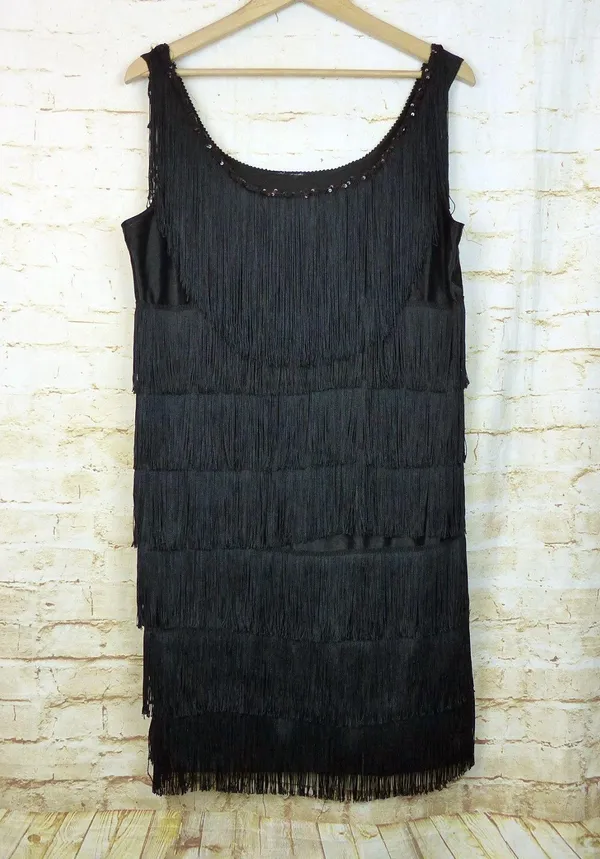 California Costume Fashion Flapper Fringe Dress Women XL Black Headband Necklace - Image 6