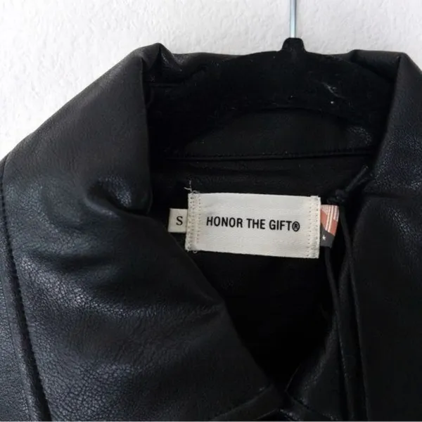 NWT Honor The Gift Vegan Leather Belted Trench Coat S Black Oversized Logo - Image 8