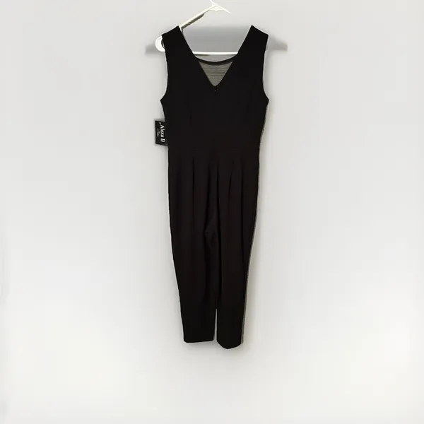 ALEXA B Nite Women's‎ Jumpsuit Sz 8 Sleeveless V Neck Jeweled Sequin Mesh Black - Image 3