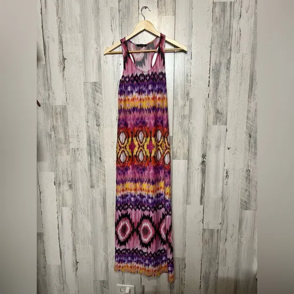 Just Love Aztec Ikat Maxi Dress Womens Medium Pink Purple Tie Dye Racerback Long - Image 2