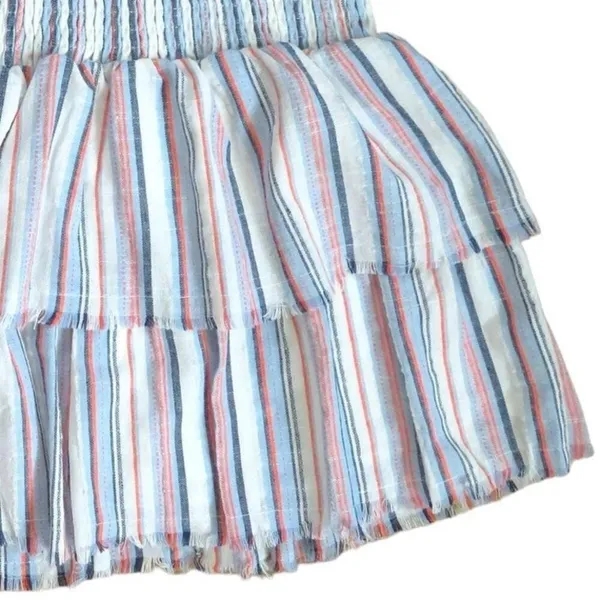 Coquette Colorful Smocked Waist Tiered Mini Skirt, Lined Blue Red White S NWOT - Image 5