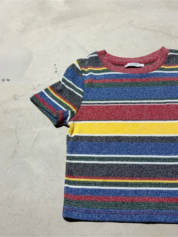 Zara trafaluc collection Multi-Color Striped Short Sleeve cropped baby tee small - Image 2