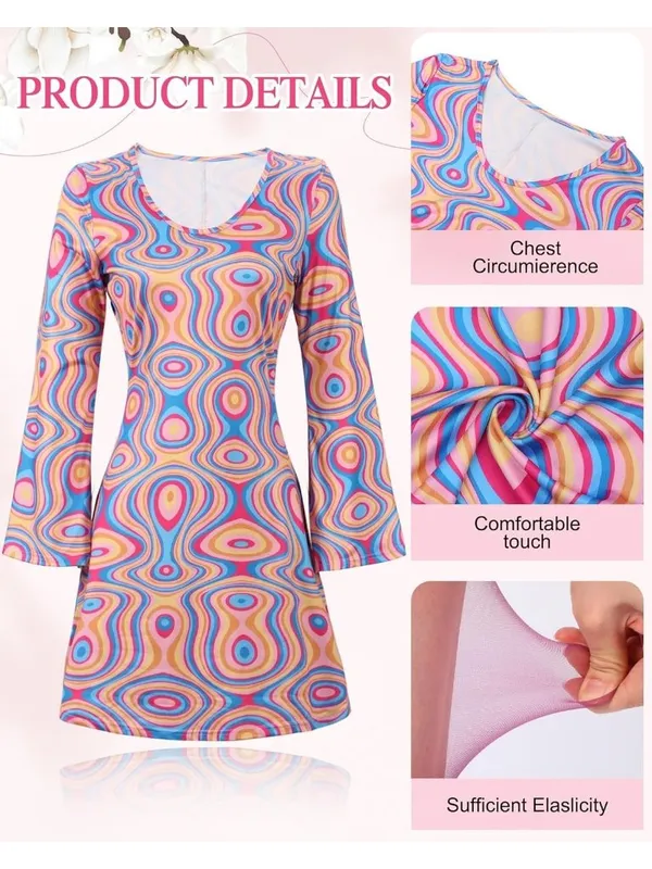 5 Pcs 70s Disco Outfit Hippie Costume w/ Accessories 70s 80s Halloween Womens XL - Image 2
