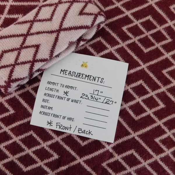 Anthropologie MOTH Galena Cowl Neck Sweater Maroon Pink Jacquard Geometric Small - Image 13