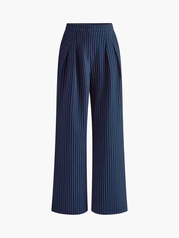 ✨Commense Pinstripe Pleated Wide-Leg Navy Sz Small Pants✨ - Image 5
