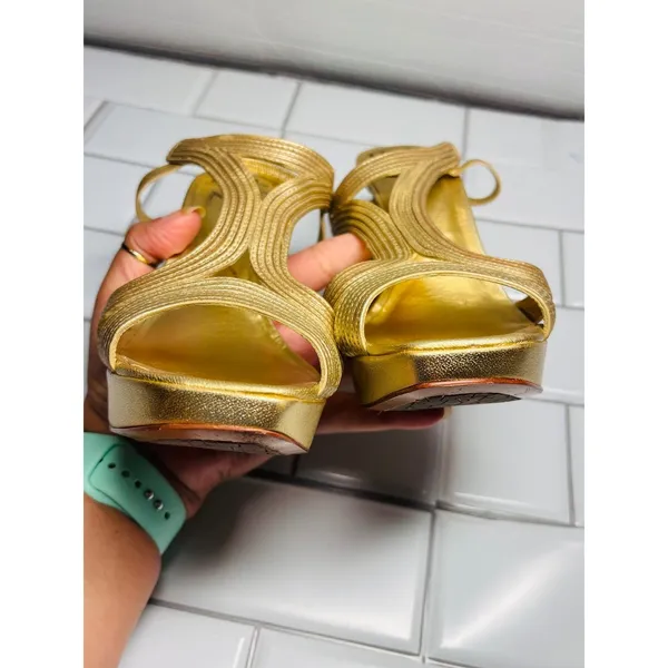 Diane von Furstenberg Luna Gold Metallic Strappy Platform Stiletto Sandals 9M - Image 4