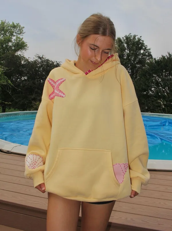 hibiscus patchwork hoodie Yellow Size s - Image 2