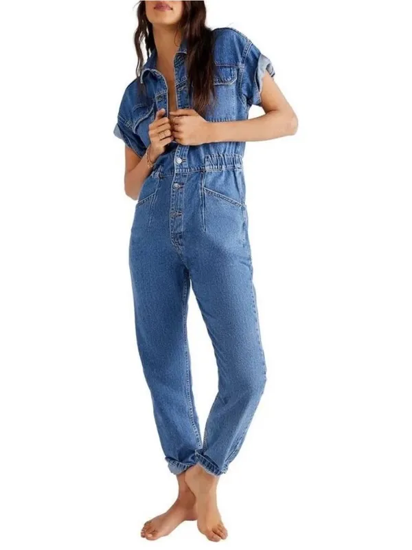 Free People Marci Denim Jumpsuit Blue S - Image 8