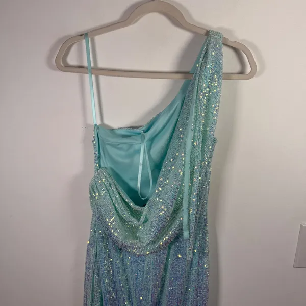 IEENA for Mac Duggal Gown Aqua Iridescent Sequin One Shoulder Dress Prom Women 2 - Image 10